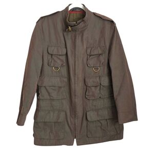 Hugo Boss Men Olive Green Military Inspired Classic Multi Pocket Cargo Jacket S